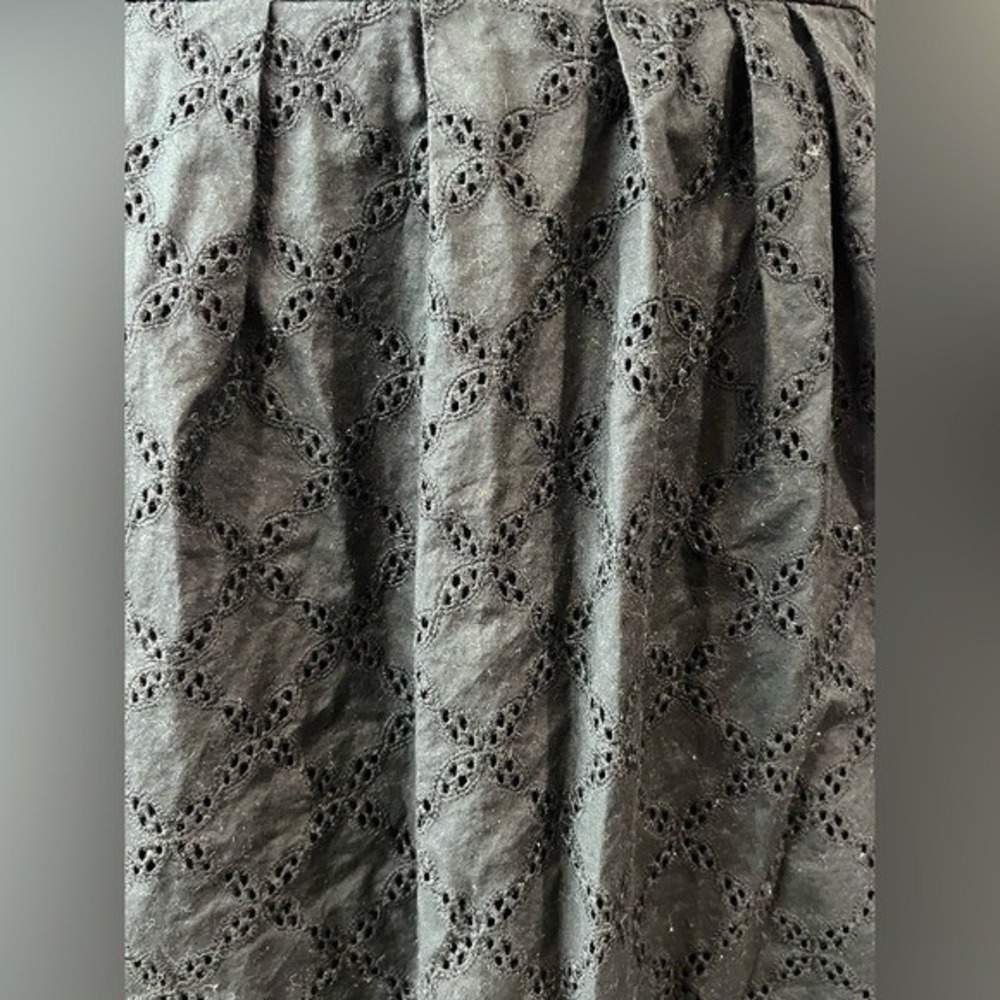 Loft Eyelet Skirt A-Line Pleated Black Career Casual Knee Length Size 4 - Picture 2 of 10